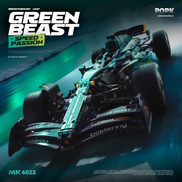 Lego-Compatible Aston Martin F1 Racing Car Model, Building Block RC Assembled Toy for Boys