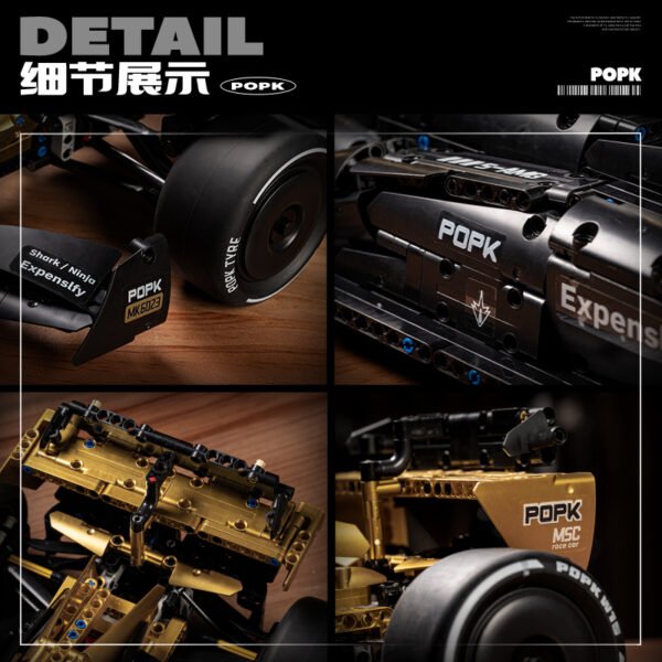 Compatible with Lego Brad Pitt APXGP Team No.7 F1 Speed Racer Black Gold F1 Racing Car Remote Control Building Block Car