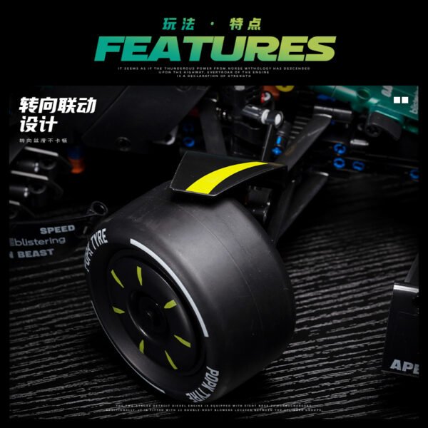 Lego-Compatible Aston Martin F1 Racing Car Model, Building Block RC Assembled Toy for Boys