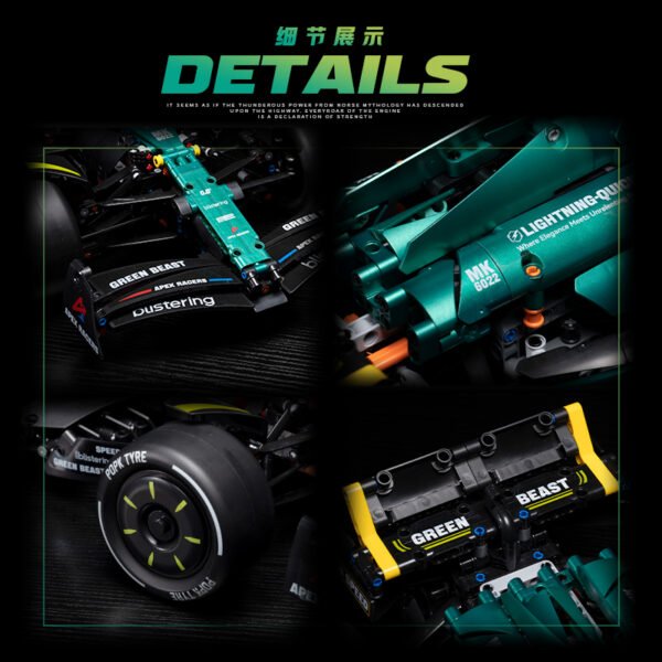 Lego-Compatible Aston Martin F1 Racing Car Model, Building Block RC Assembled Toy for Boys